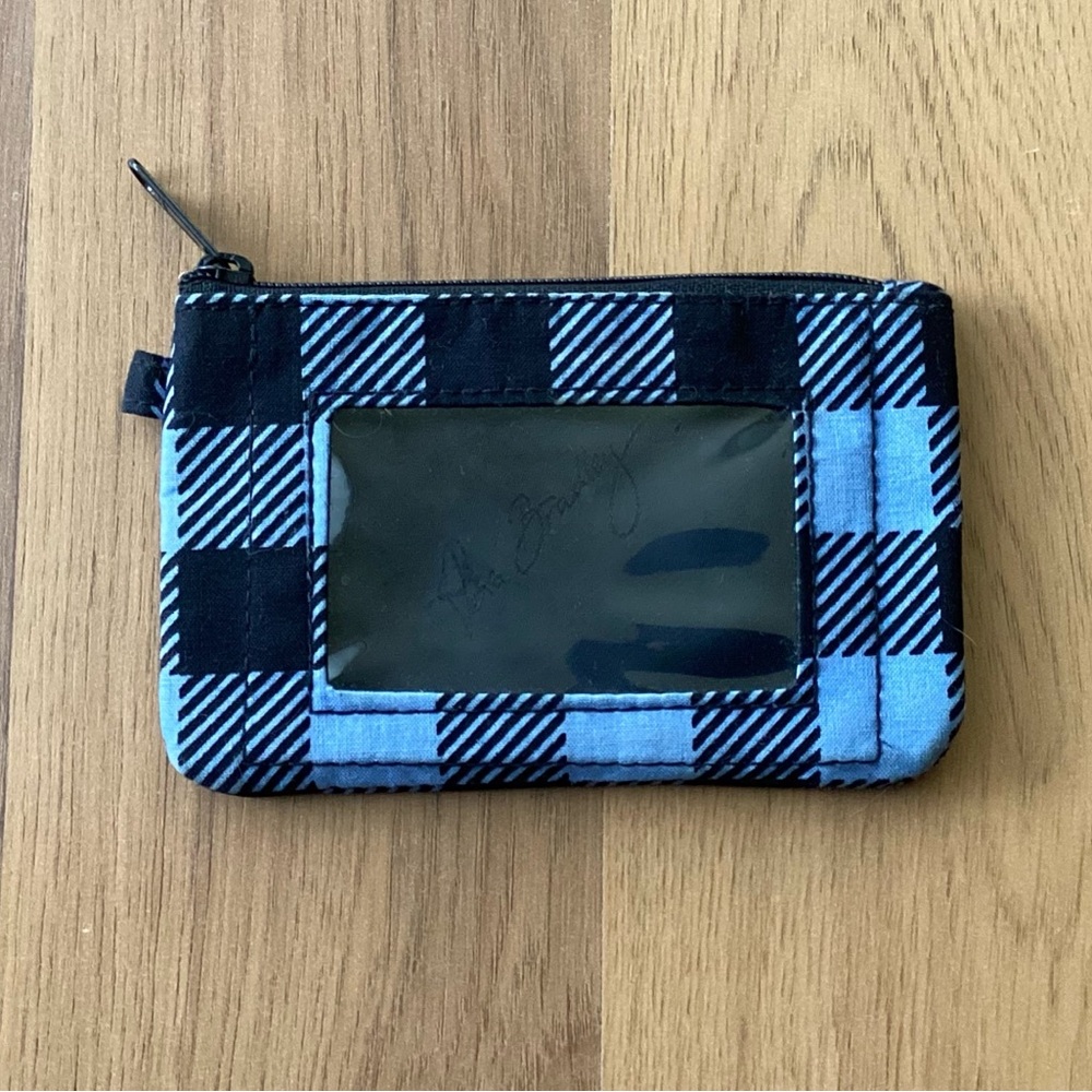 Vera Bradley blue black plaid ID card zippered wallet 3”x5”